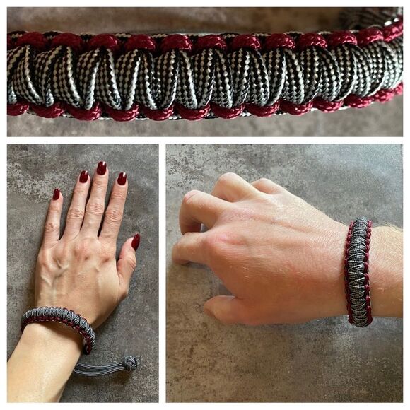 Paracord Bracelet NEW Unisex Maroon Silver Black Handmade USA - Picture 1 of 9